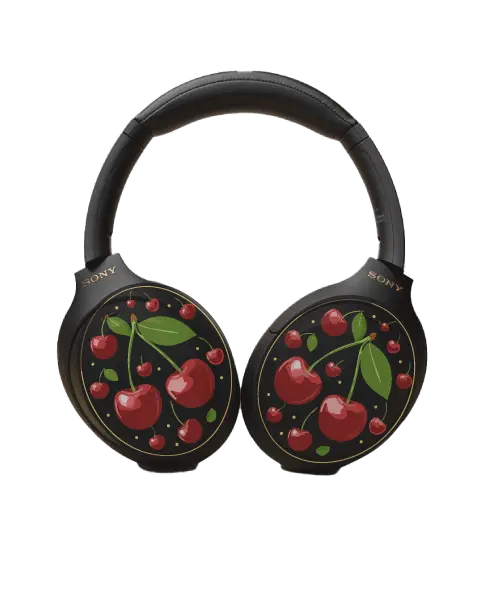 Vibrant red cherry design headphone covers with durable protection